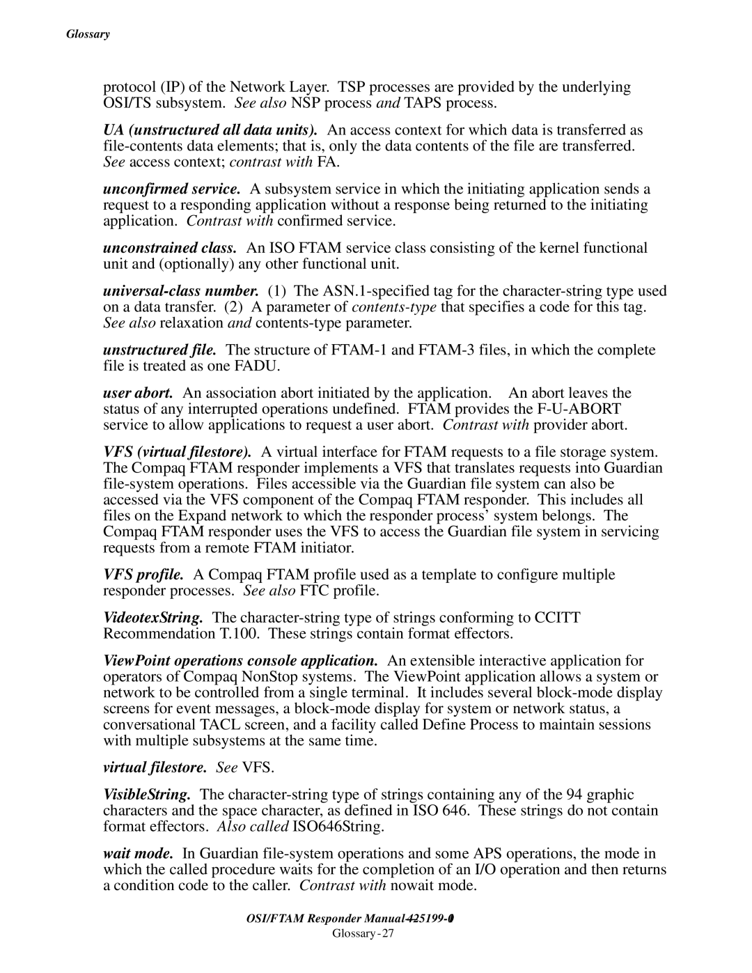 Compaq OSI/FTAM D43, OSI/APLMGR D43 manual Glossary-27 