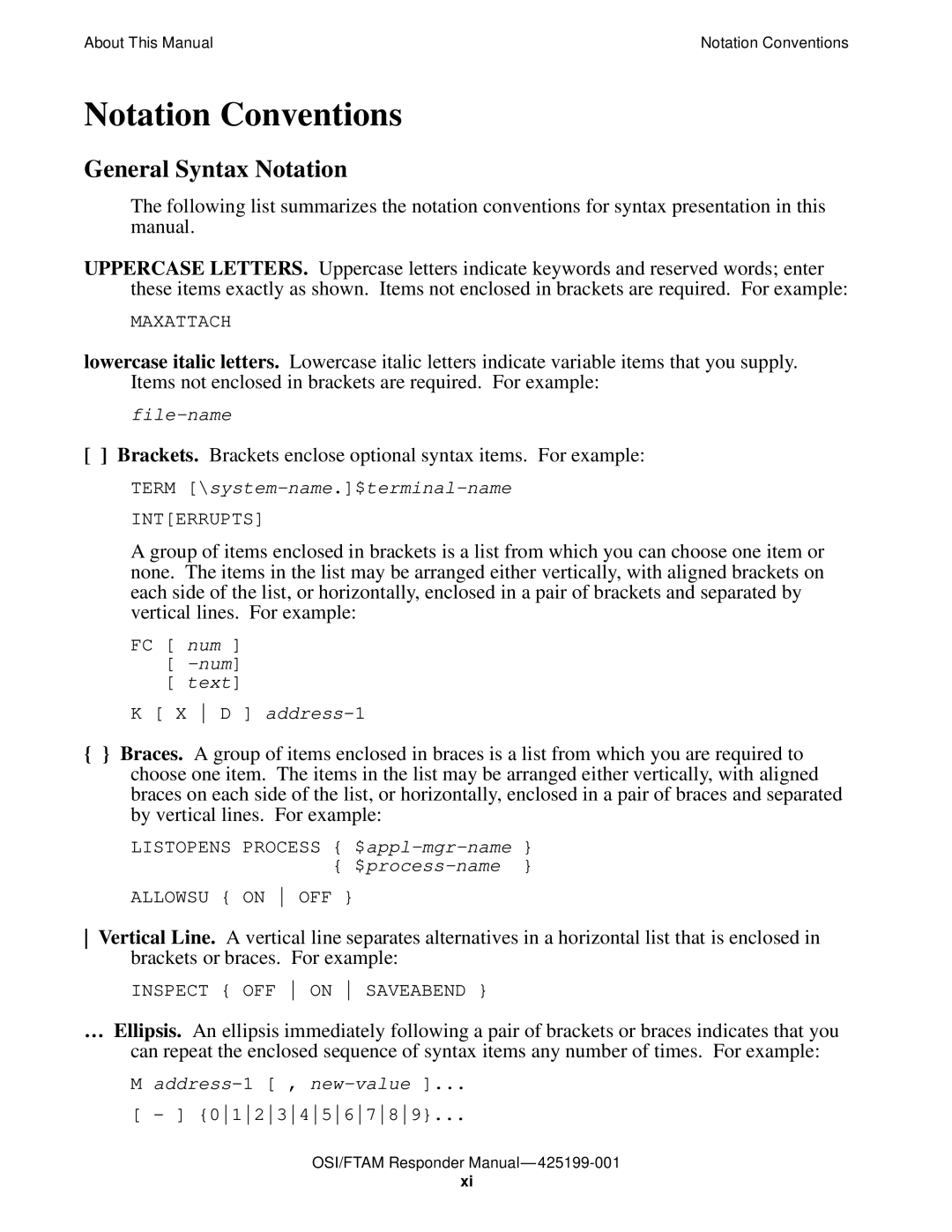 Compaq OSI/FTAM D43, OSI/APLMGR D43 manual Notation Conventions, General Syntax Notation 