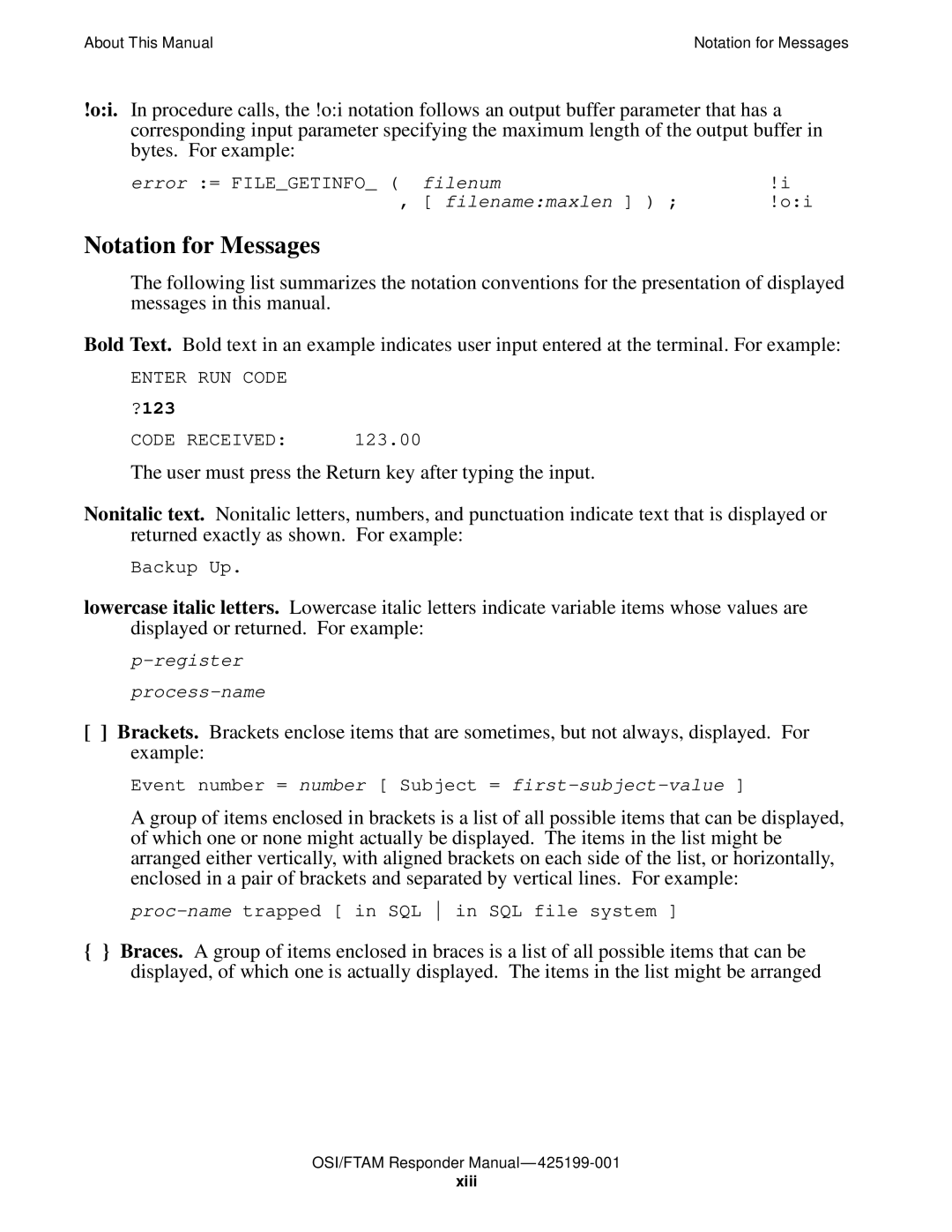 Compaq OSI/FTAM D43, OSI/APLMGR D43 manual Notation for Messages 