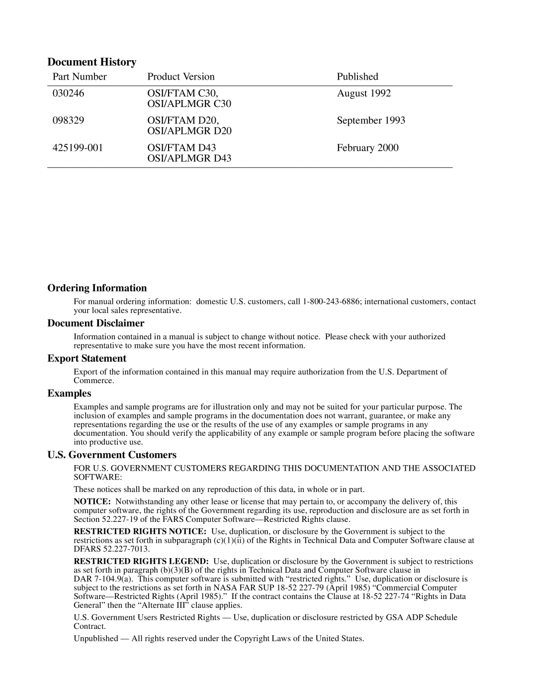 Compaq OSI/APLMGR D43, OSI/FTAM D43 manual Document History 