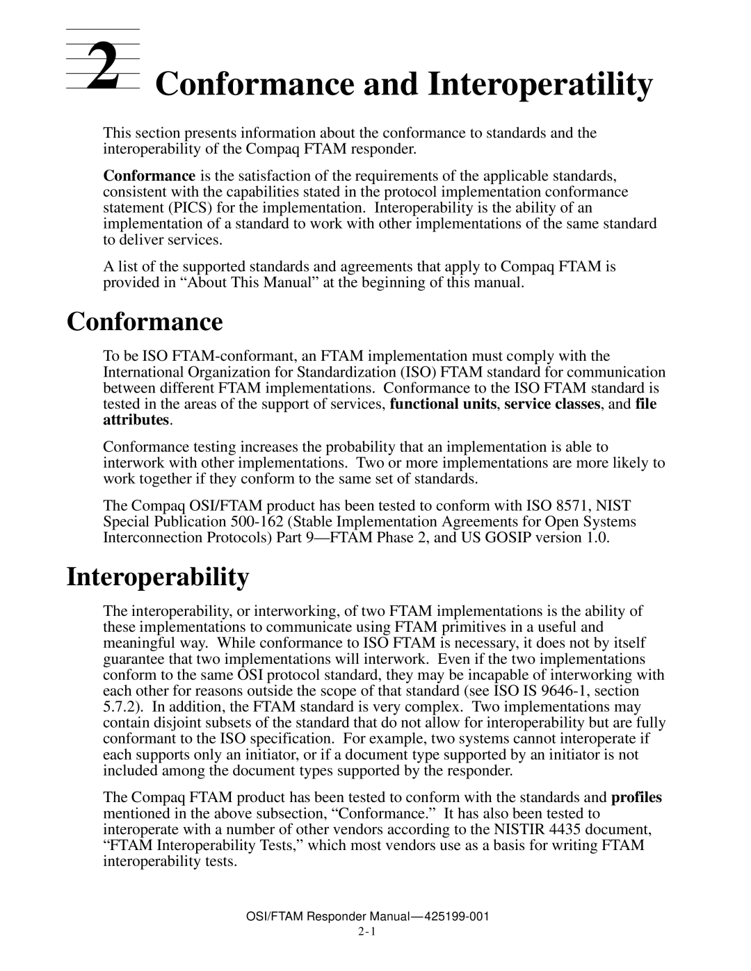 Compaq OSI/FTAM D43, OSI/APLMGR D43 manual Conformance and Interoperatility, Interoperability 