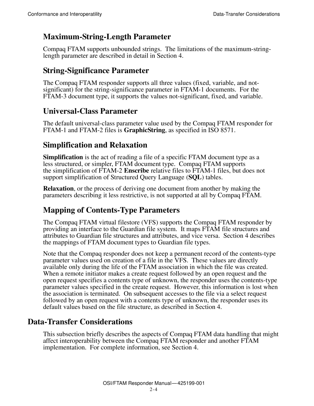 Compaq OSI/APLMGR D43 manual Maximum-String-Length Parameter, String-Significance Parameter, Universal-Class Parameter 