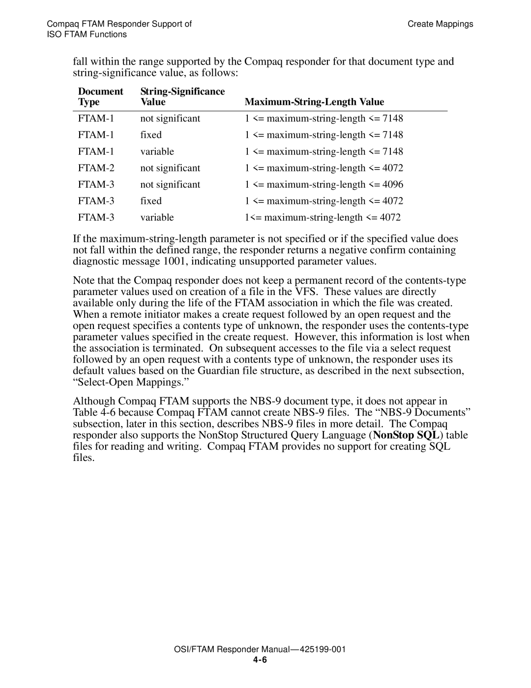 Compaq OSI/APLMGR D43, OSI/FTAM D43 manual Not significant = maximum-string-length = 