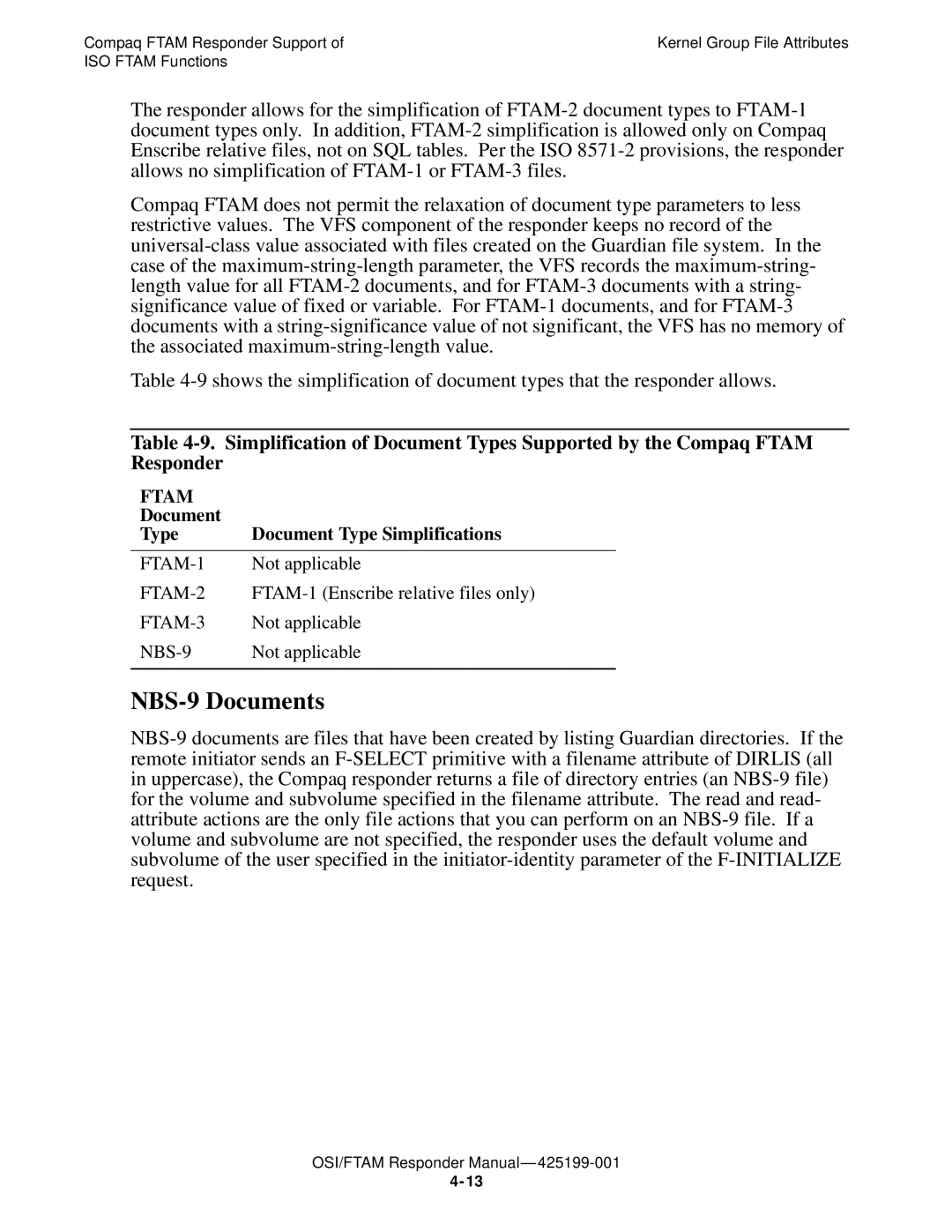 Compaq OSI/FTAM D43, OSI/APLMGR D43 manual NBS-9 Documents, Document Document Type Simplifications 