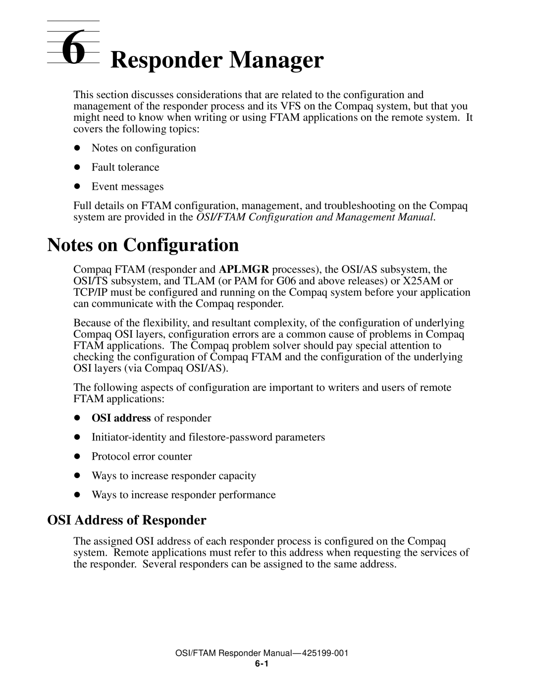 Compaq OSI/FTAM D43, OSI/APLMGR D43 manual Responder Manager, OSI Address of Responder, OSI address of responder 