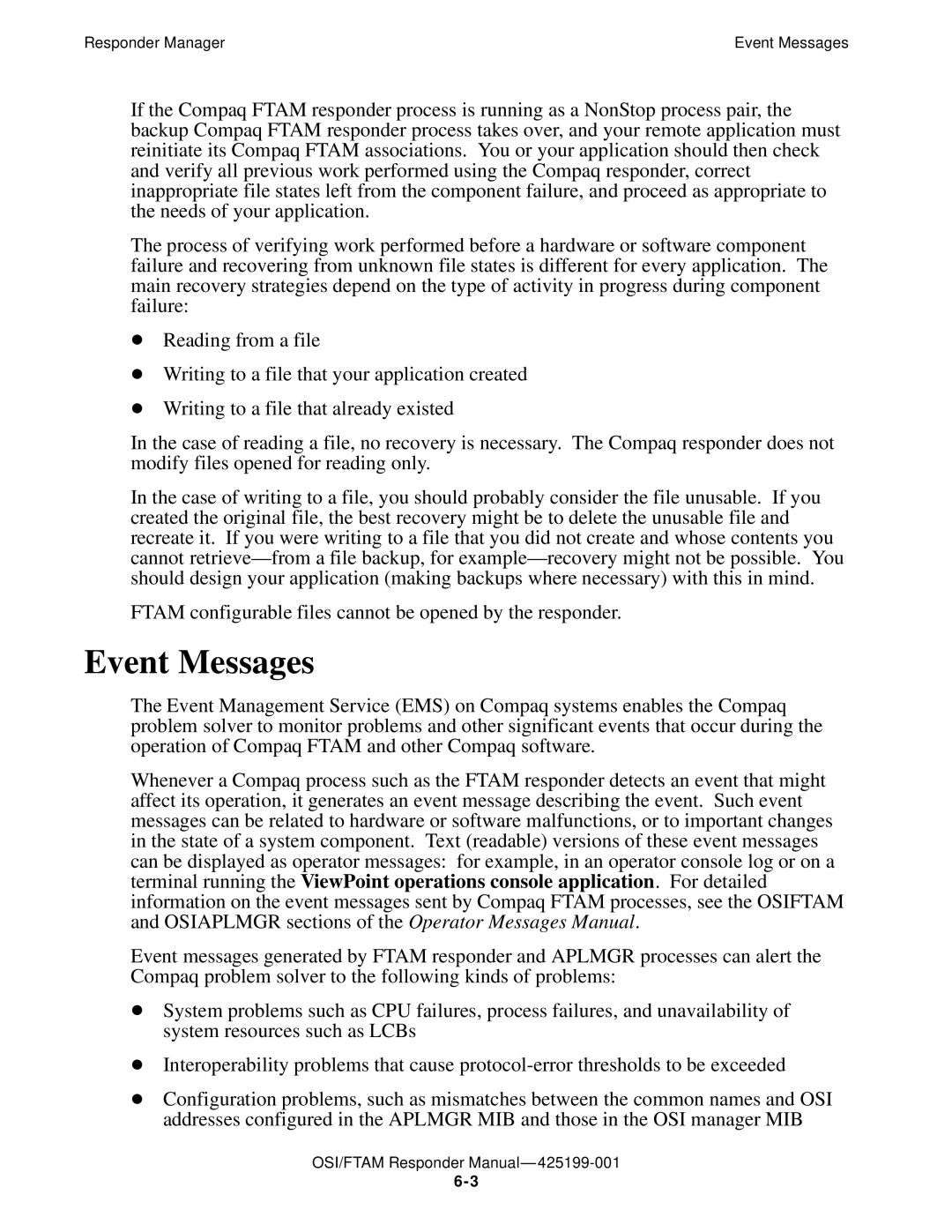 Compaq OSI/FTAM D43, OSI/APLMGR D43 manual Event Messages 