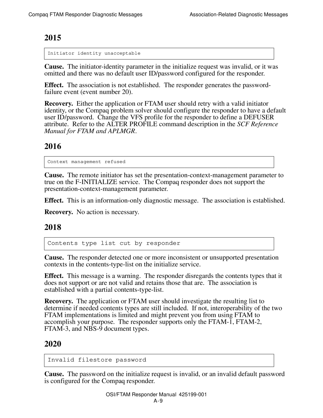 Compaq OSI/FTAM D43, OSI/APLMGR D43 manual 2015, 2016, 2018, 2020 