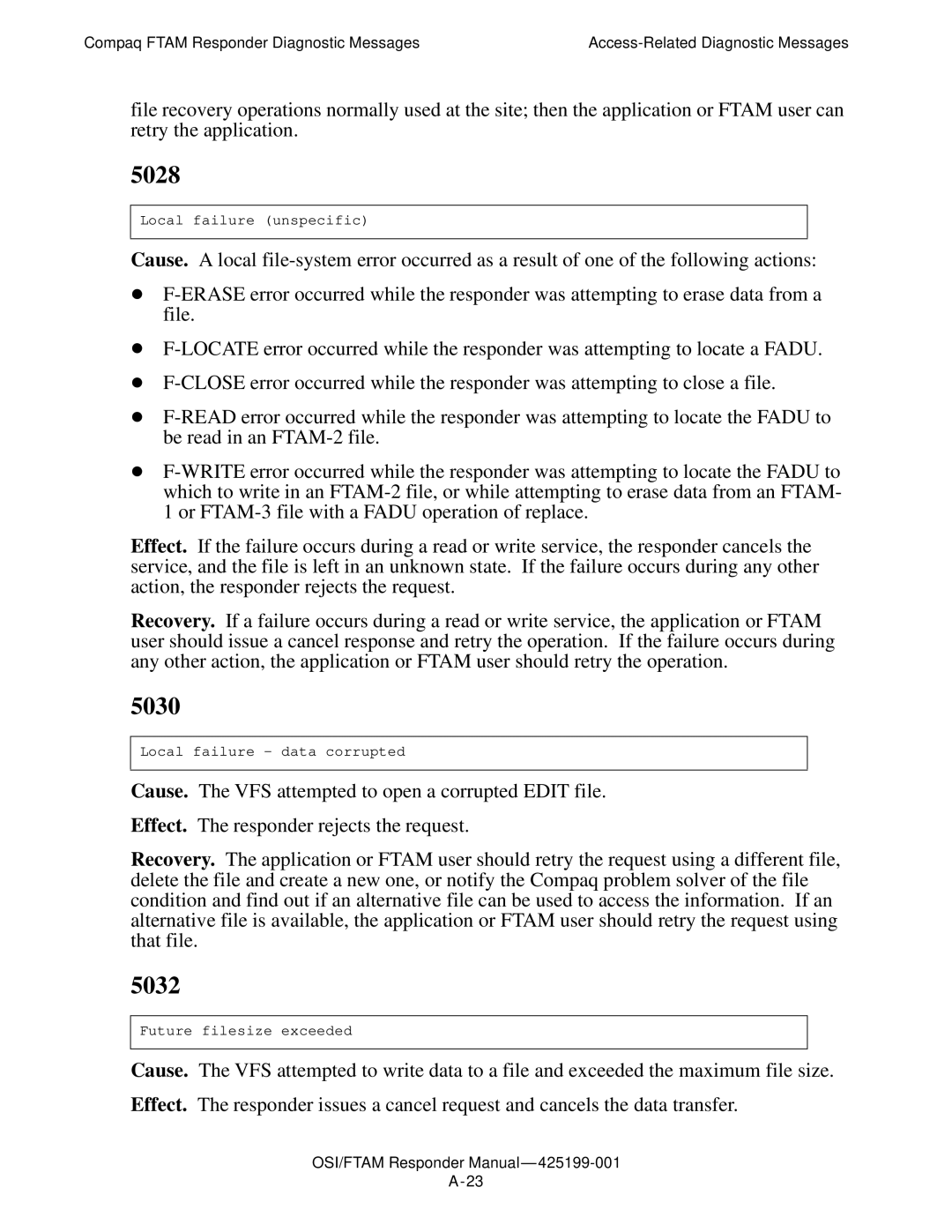 Compaq OSI/FTAM D43, OSI/APLMGR D43 manual 5028, 5030, 5032 