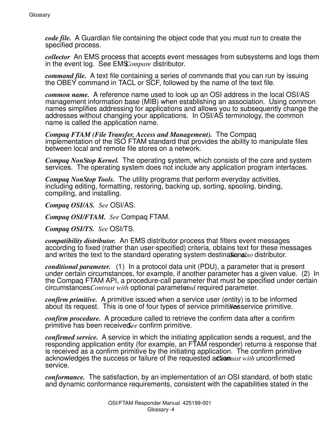 Compaq OSI/APLMGR D43, OSI/FTAM D43 manual Glossary-4 