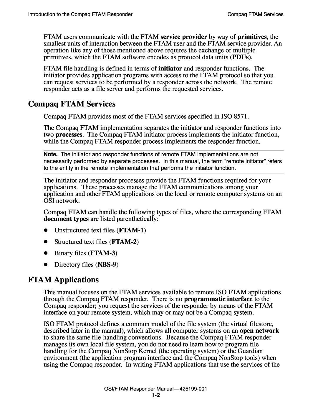Compaq OSI/APLMGR D43, OSI/FTAM D43 manual Compaq FTAM Services, FTAM Applications 