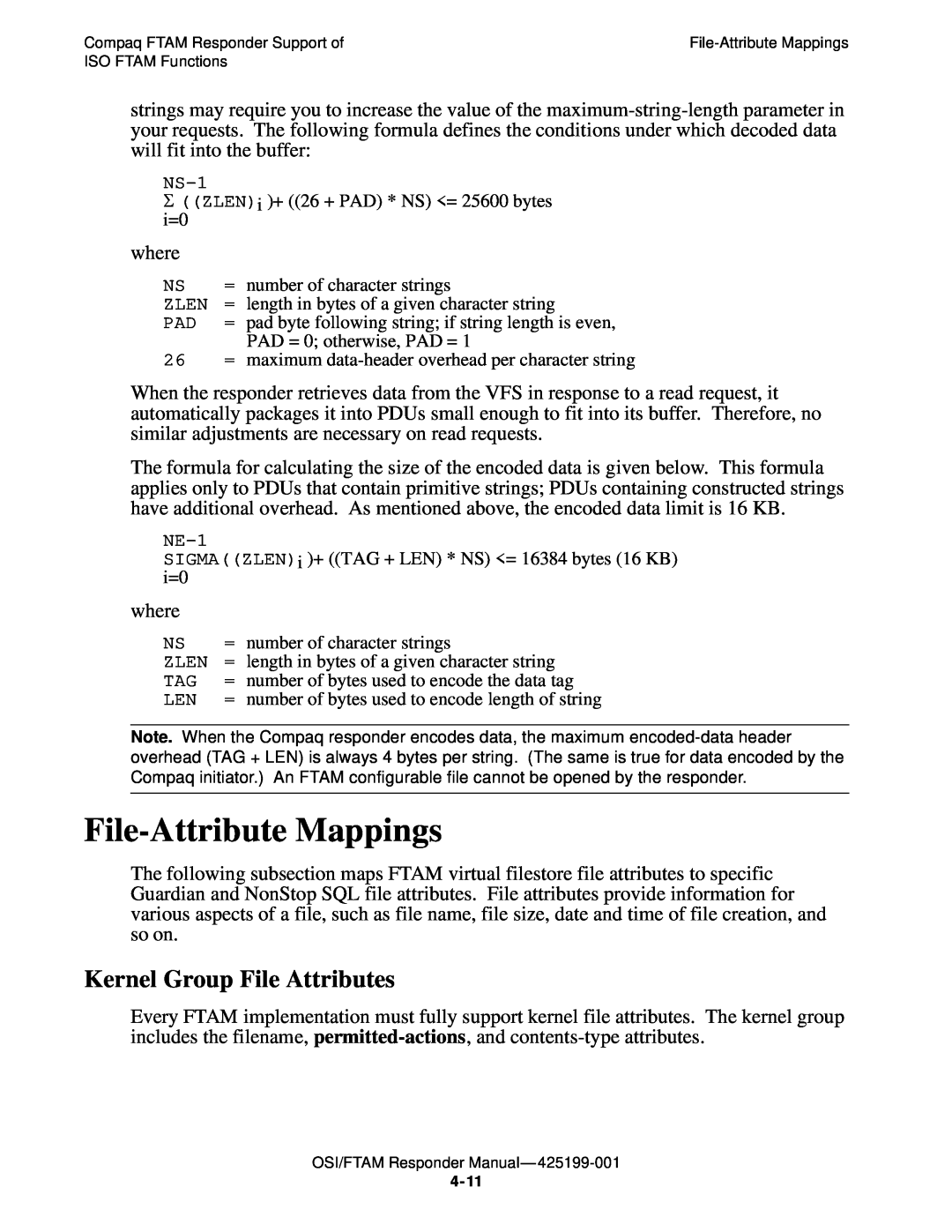 Compaq OSI/FTAM D43, OSI/APLMGR D43 manual File-Attribute Mappings, Kernel Group File Attributes 