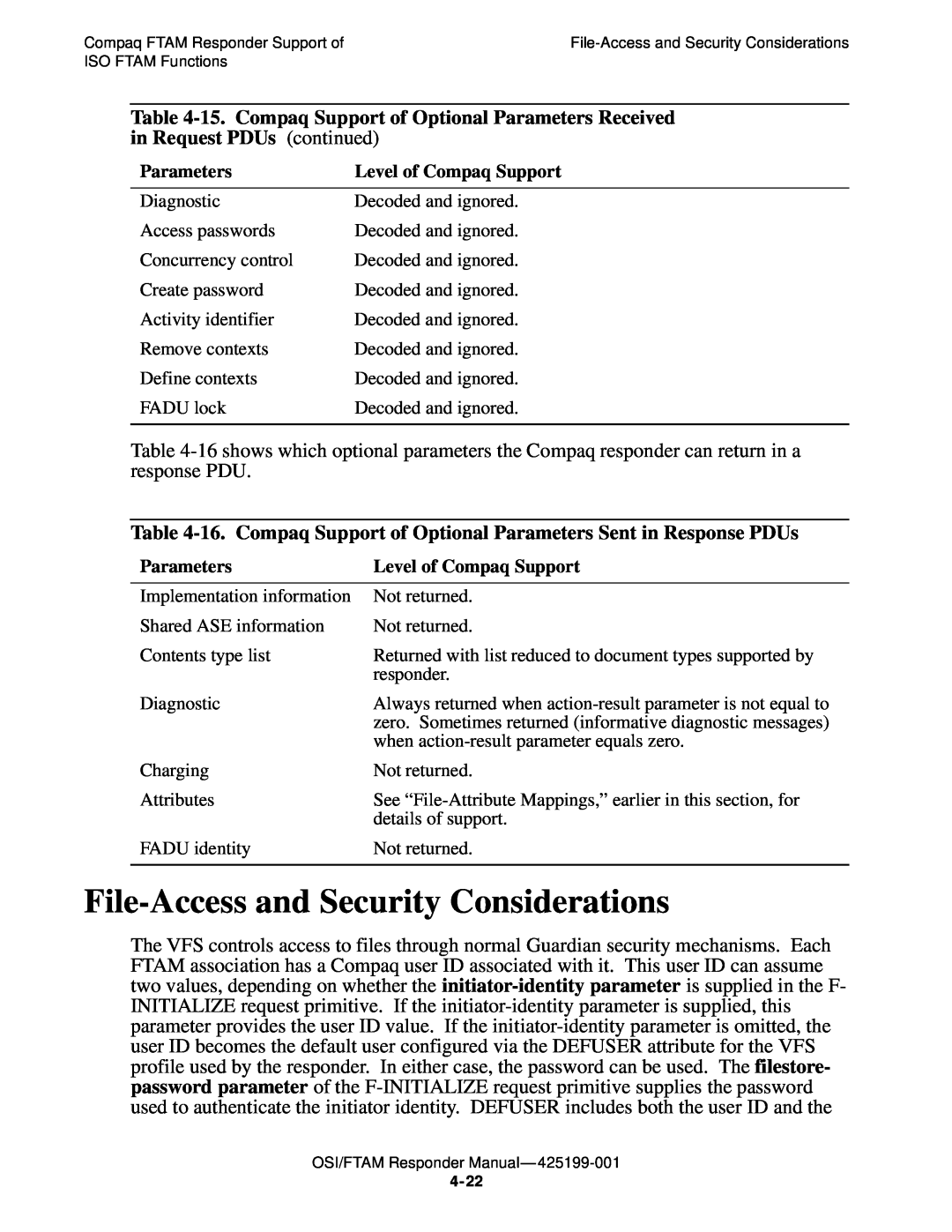 Compaq OSI/APLMGR D43, OSI/FTAM D43 manual File-Access and Security Considerations 