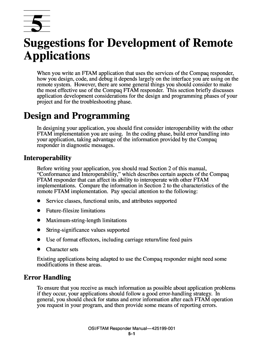 Compaq OSI/FTAM D43 manual Suggestions for Development of Remote Applications, Design and Programming, Interoperability 