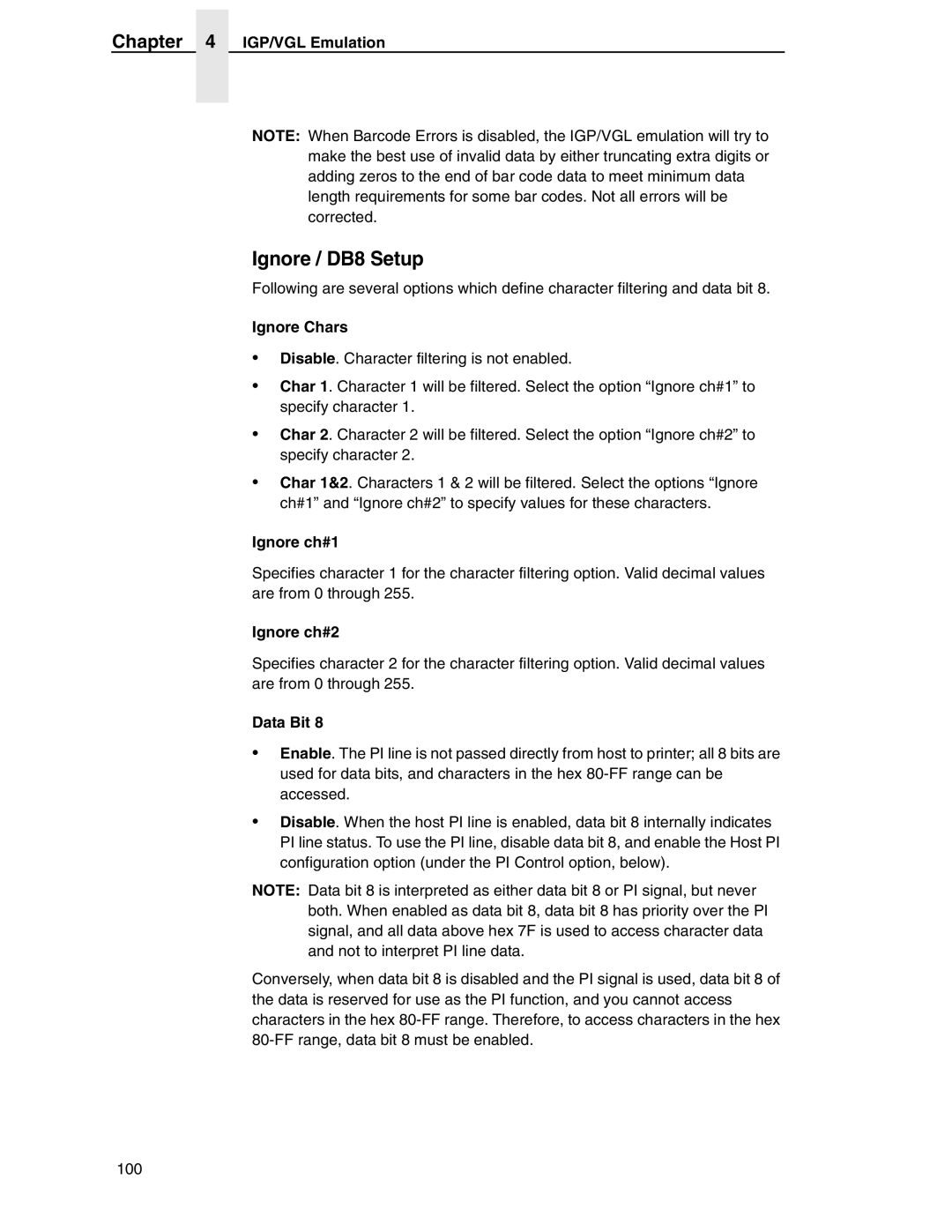 Compaq P5000 Series setup guide Ignore / DB8 Setup, Ignore Chars, Ignore ch#1, Ignore ch#2, Data Bit 