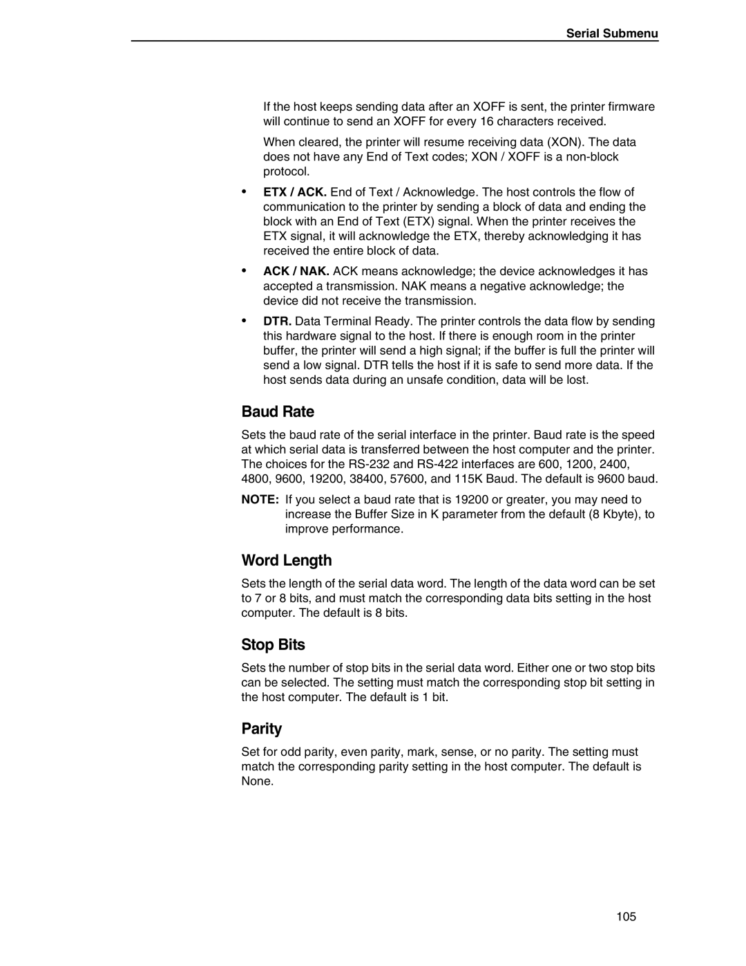 Compaq P5000 Series setup guide Baud Rate, Word Length, Stop Bits, Parity, Serial Submenu 