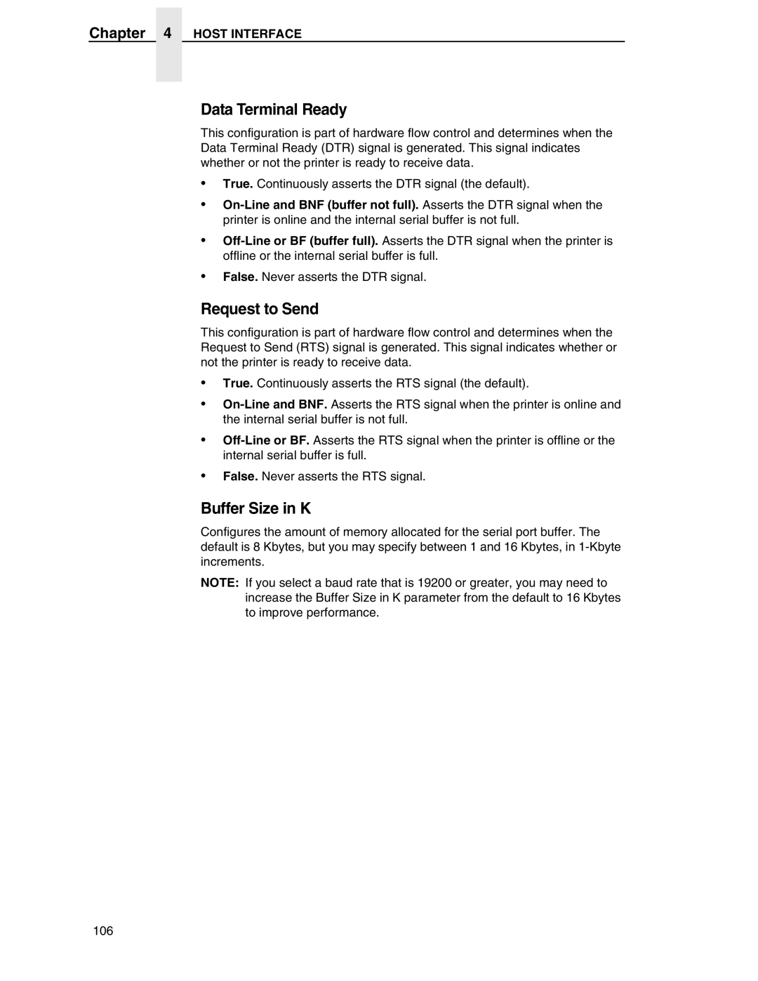 Compaq P5000 Series setup guide Data Terminal Ready, Request to Send, Buffer Size in K 