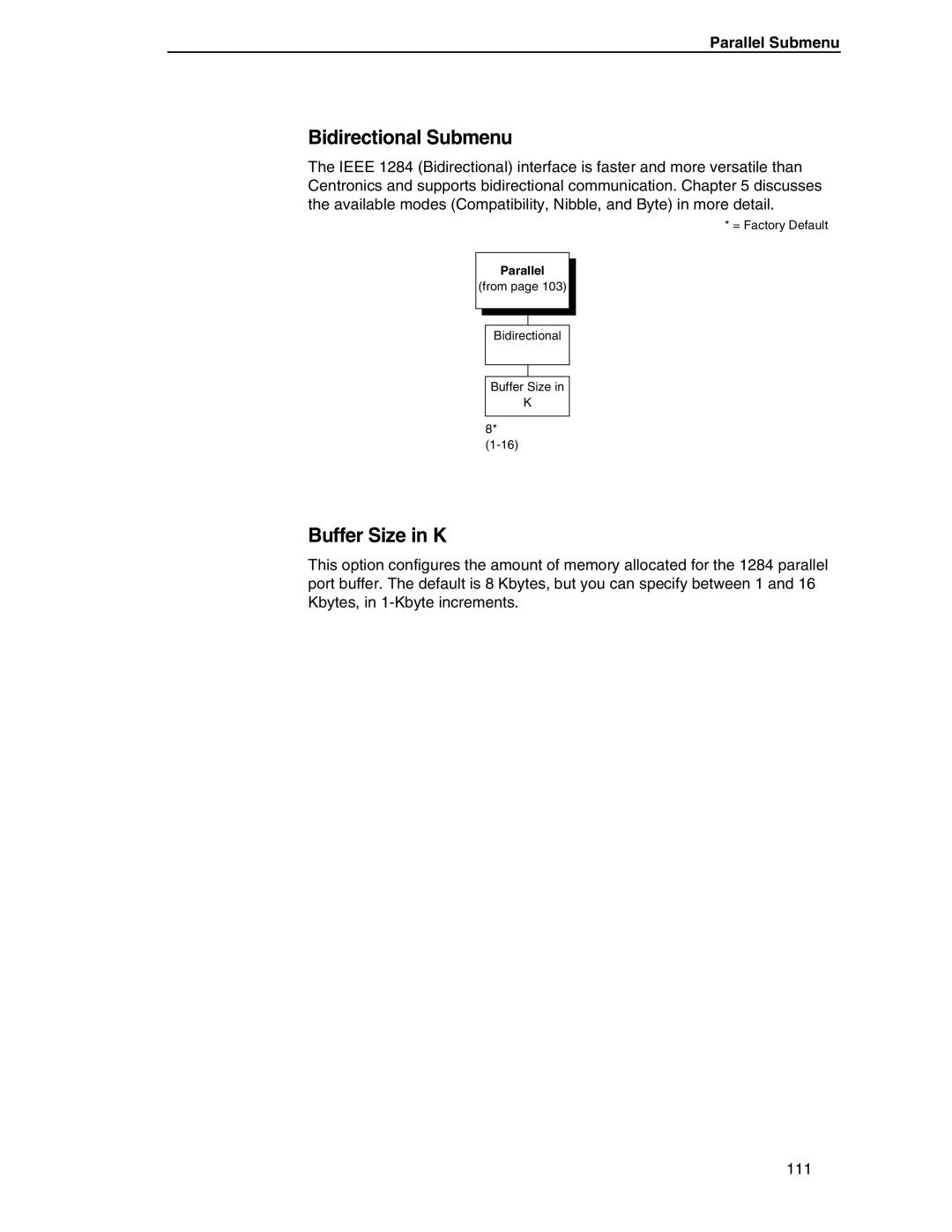 Compaq P5000 Series setup guide Bidirectional Submenu 