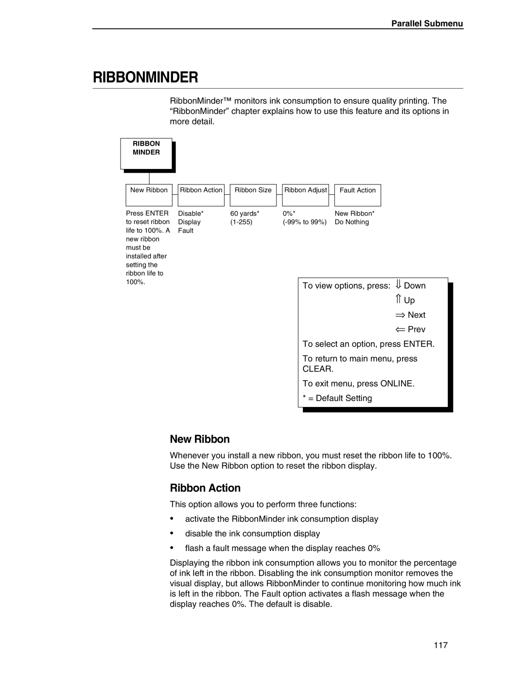 Compaq P5000 Series setup guide New Ribbon, Ribbon Action 