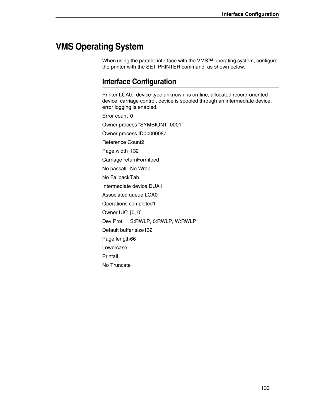 Compaq P5000 Series setup guide VMS Operating System, Interface Configuration 