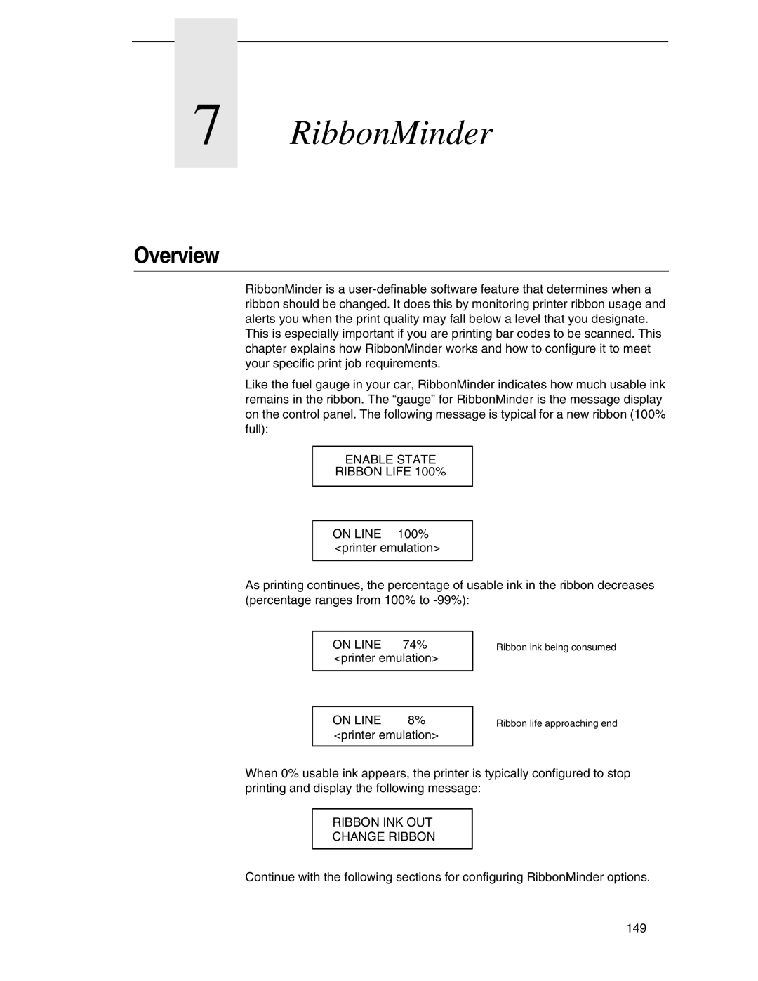 Compaq P5000 Series setup guide Enable State Ribbon Life 100%, Ribbon INK OUT Change Ribbon 