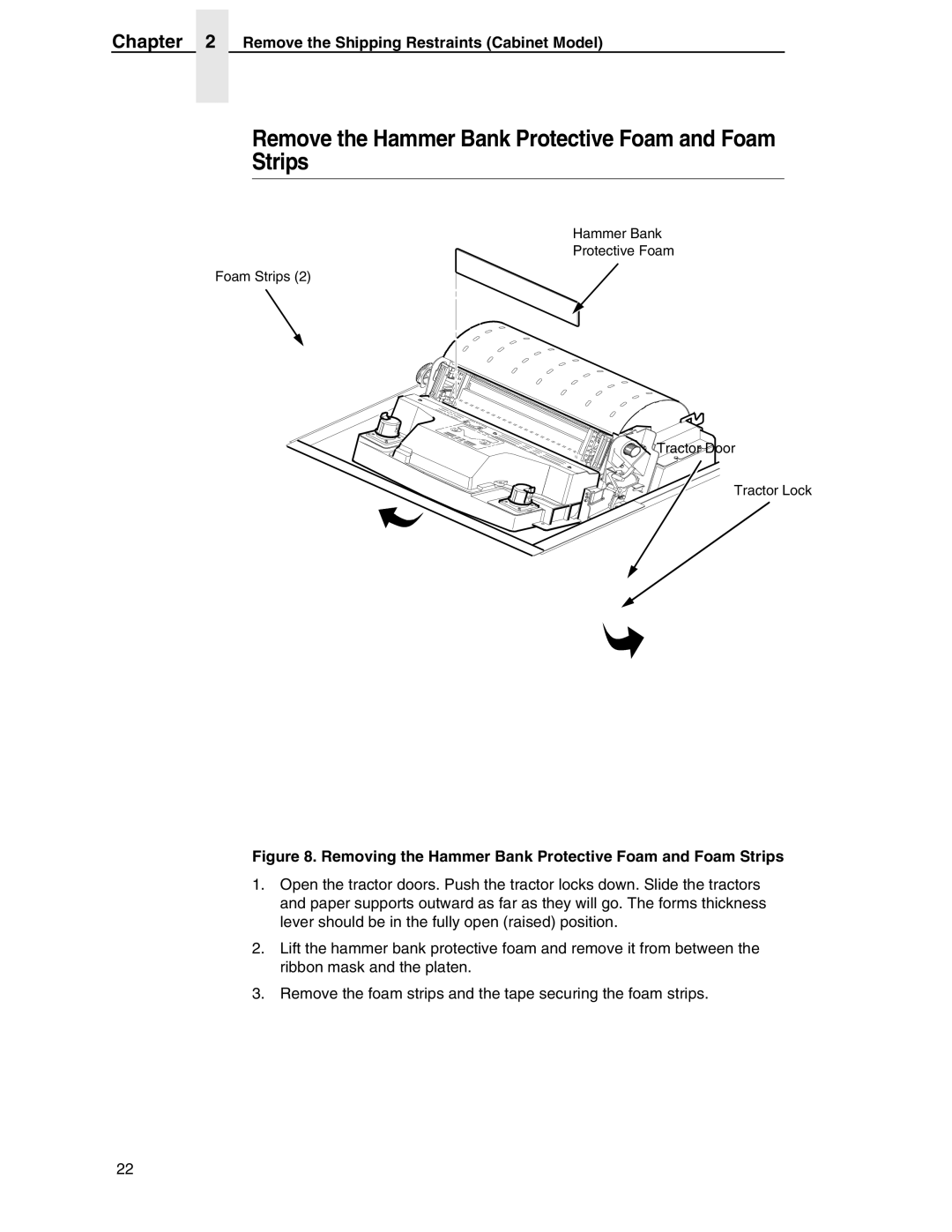 Compaq P5000 Series Remove the Hammer Bank Protective Foam and Foam Strips, Remove the Shipping Restraints Cabinet Model 