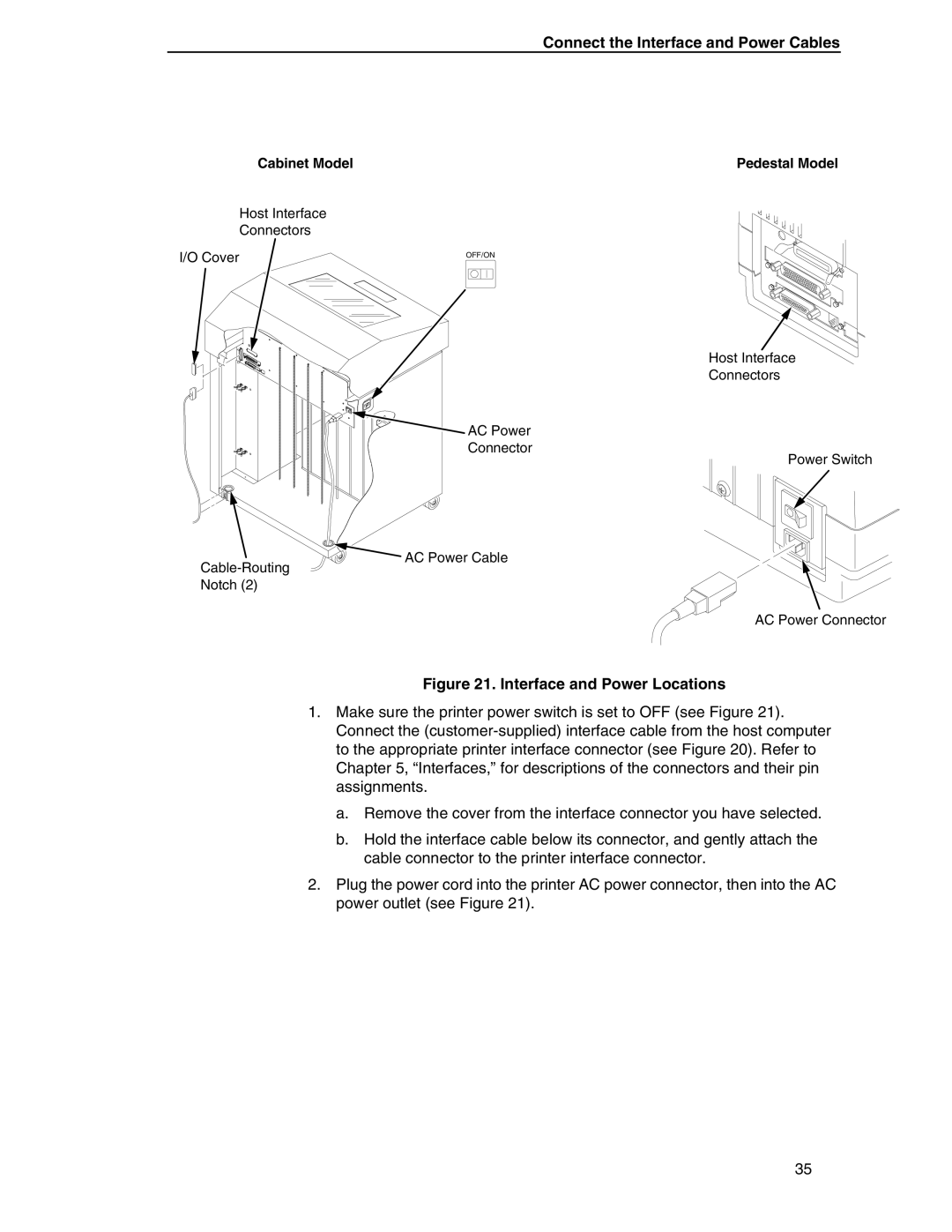 Compaq P5000 Series setup guide Connect the Interface and Power Cables, Interface and Power Locations 