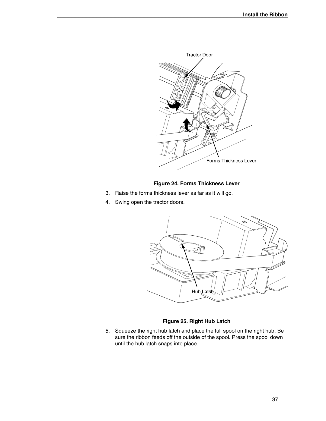 Compaq P5000 Series setup guide Install the Ribbon, Forms Thickness Lever 