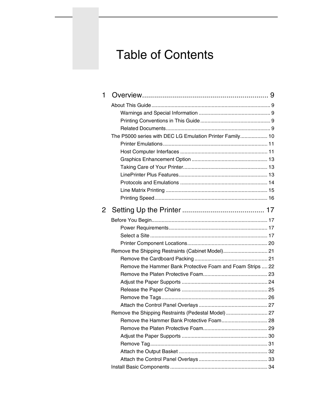 Compaq P5000 Series setup guide Table of Contents 