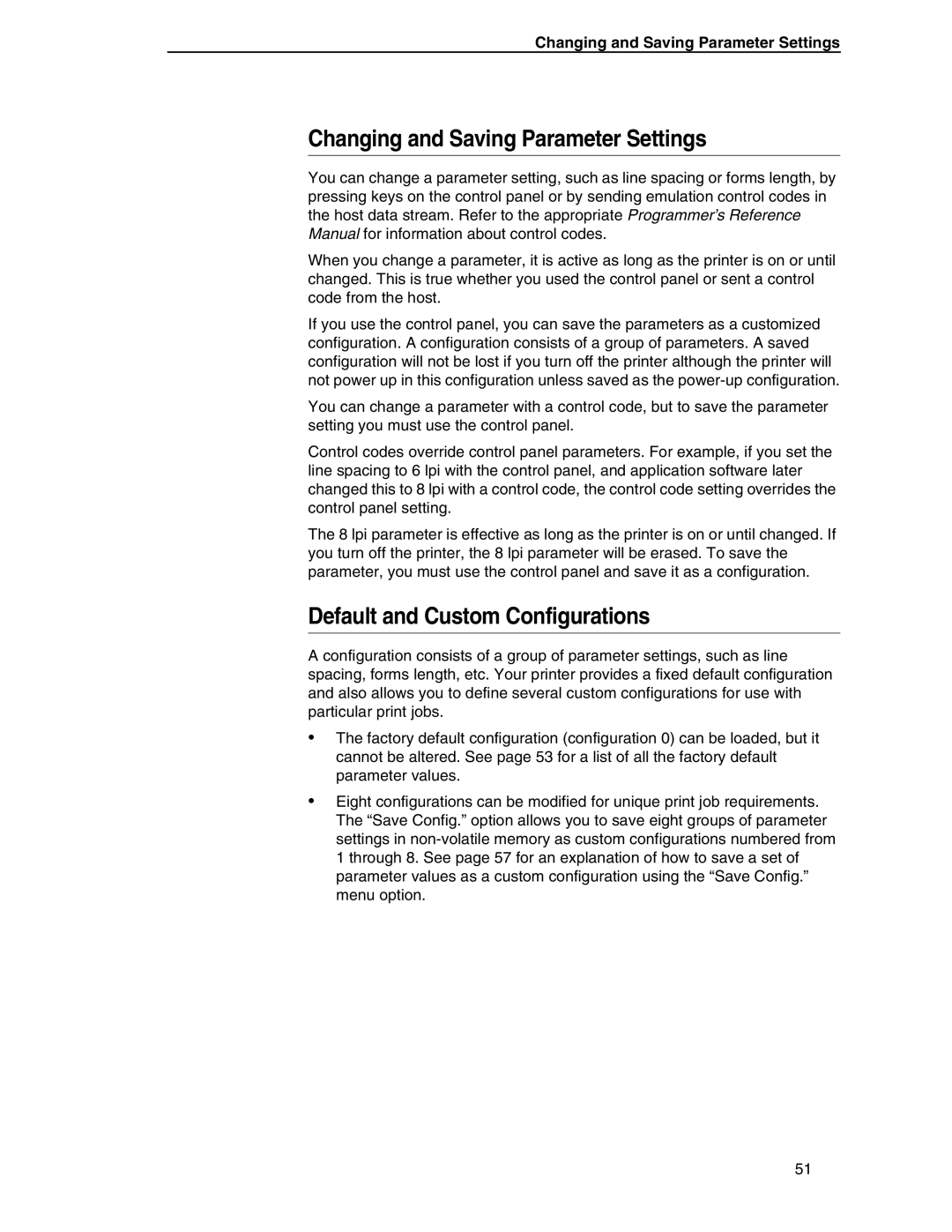 Compaq P5000 Series setup guide Changing and Saving Parameter Settings, Default and Custom Configurations 