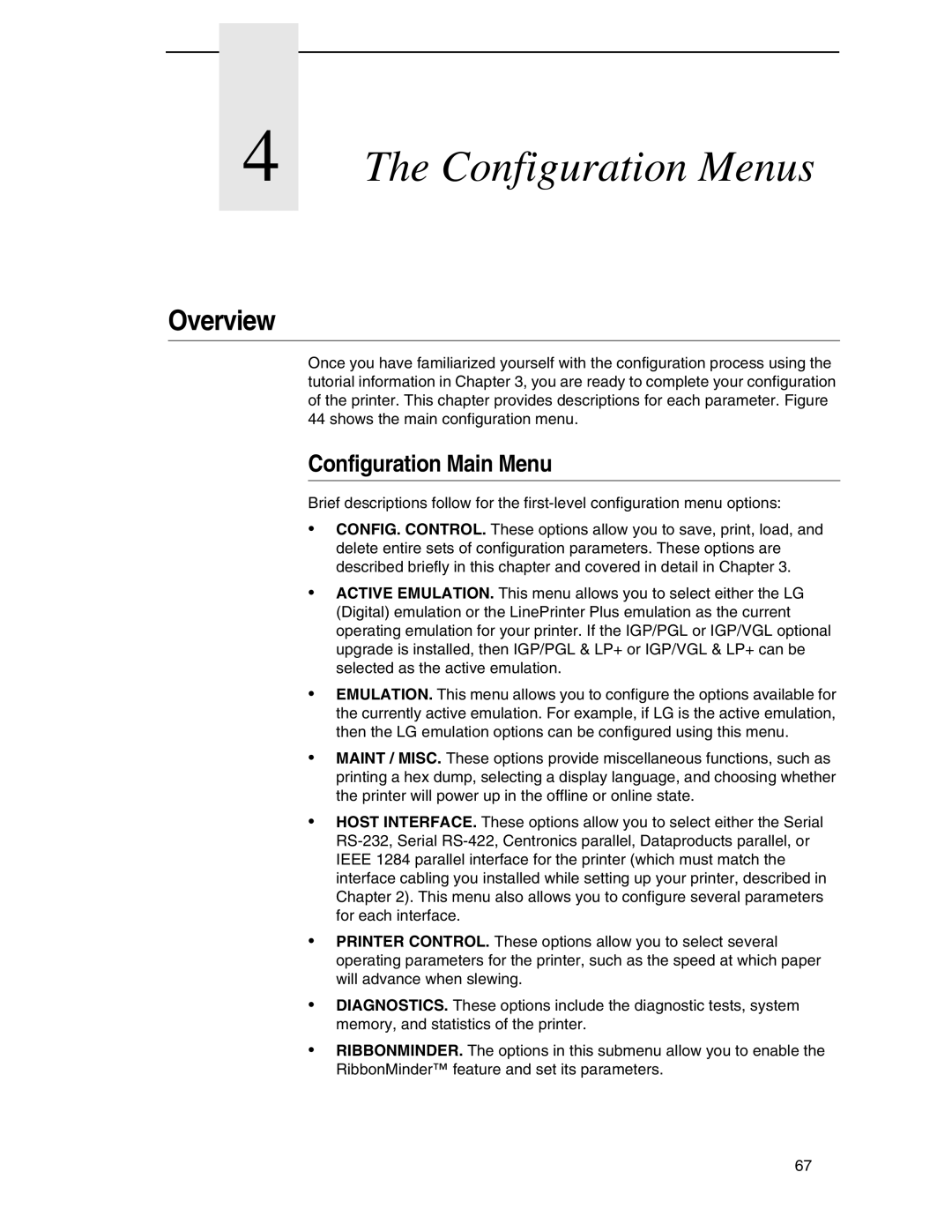 Compaq P5000 Series setup guide Configuration Menus, Configuration Main Menu 