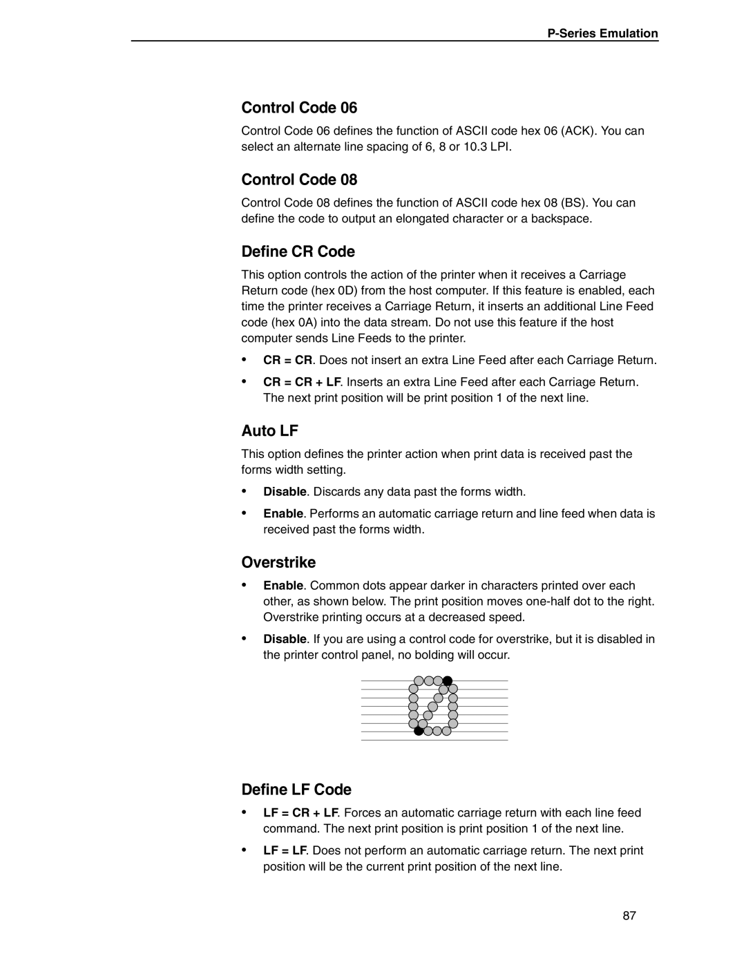 Compaq P5000 Series setup guide Control Code, Overstrike, Series Emulation 