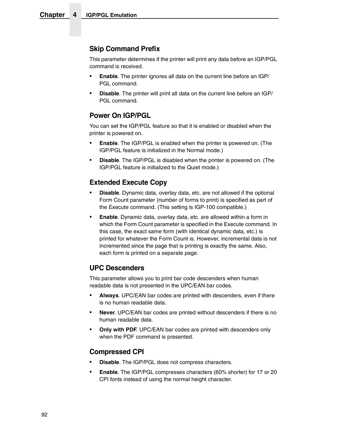 Compaq P5000 Series Skip Command Prefix, Power On IGP/PGL, Extended Execute Copy, UPC Descenders, Compressed CPI 