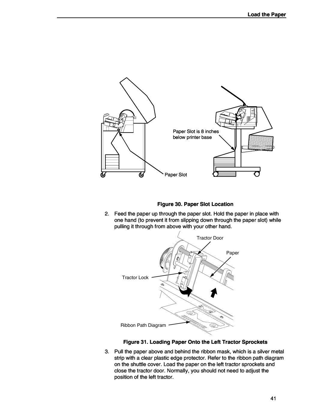 Compaq P5000 Series setup guide Load the Paper, Paper Slot Location, Loading Paper Onto the Left Tractor Sprockets 