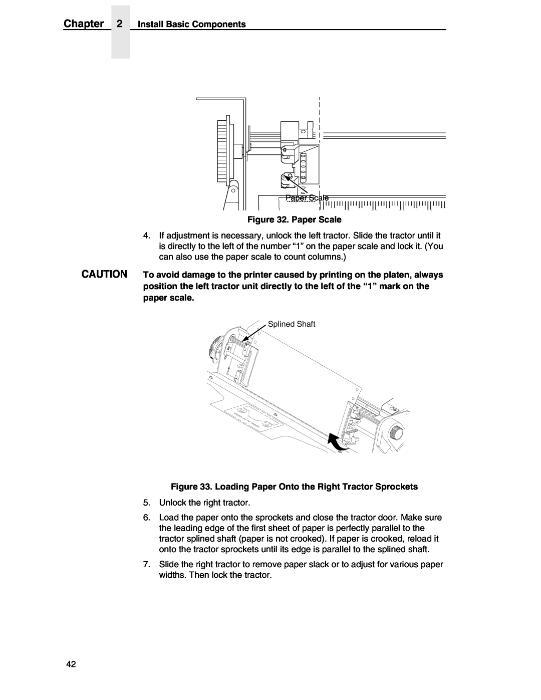 Compaq P5000 Series setup guide Paper Scale, Loading Paper Onto the Right Tractor Sprockets, Install Basic Components 