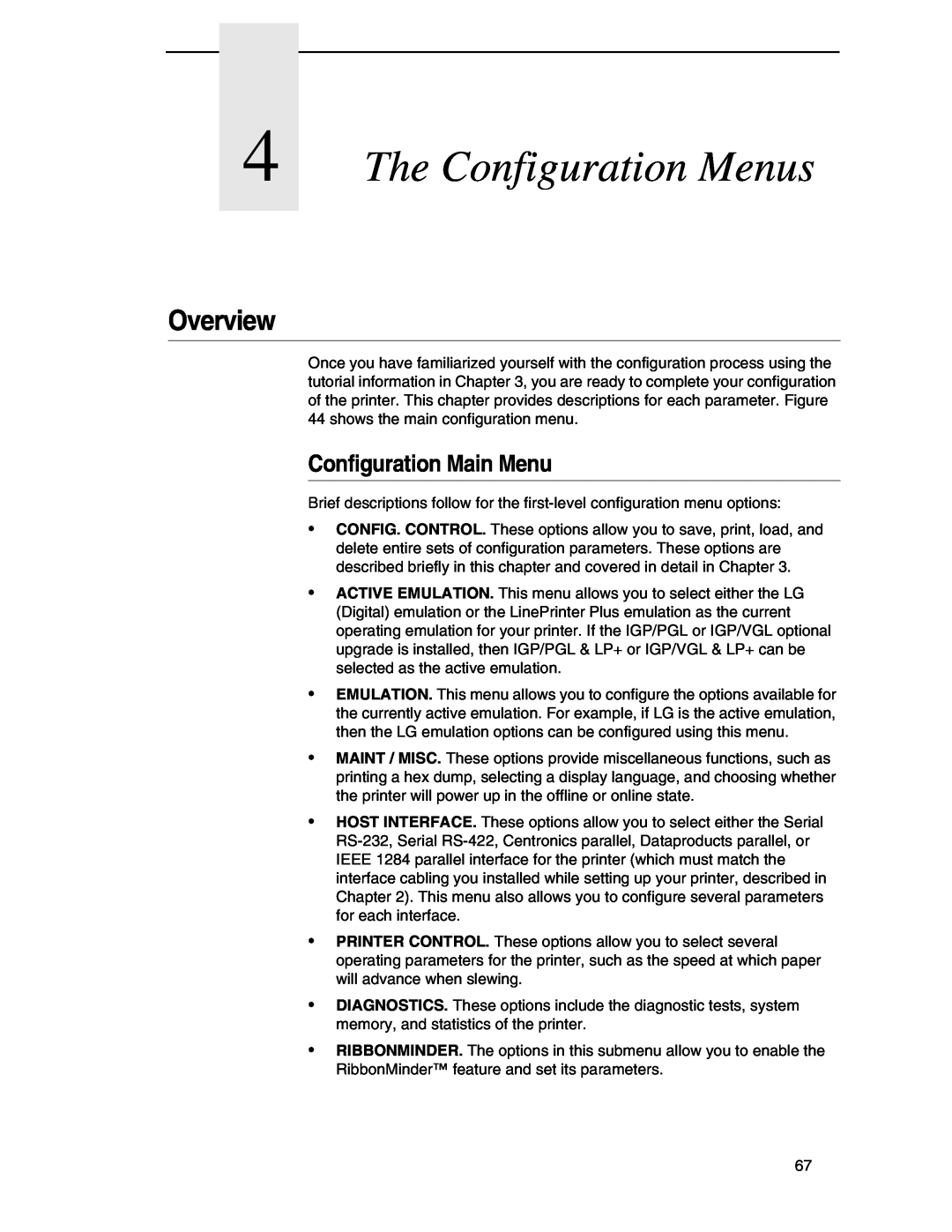 Compaq P5000 Series setup guide The Configuration Menus, Configuration Main Menu, Overview 