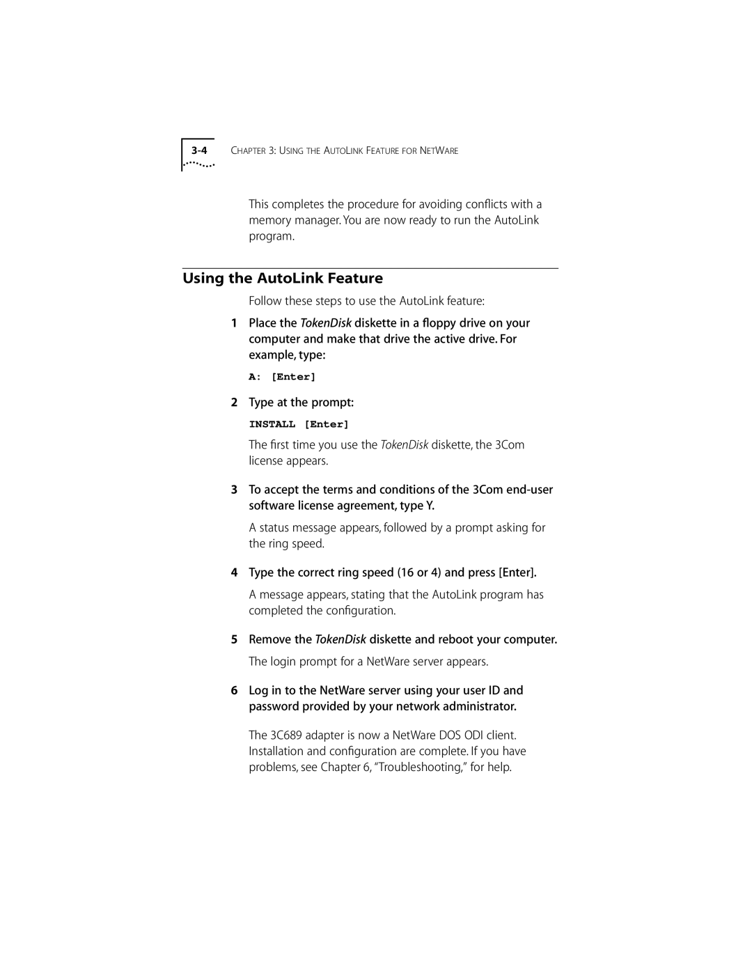 Compaq PC CARD ADAPTER manual Using the AutoLink Feature, Type at the prompt 