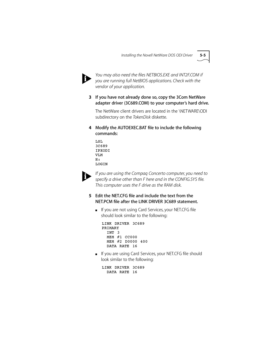 Compaq PC CARD ADAPTER manual LSL 3C689 Ipxodi VLM H Login 