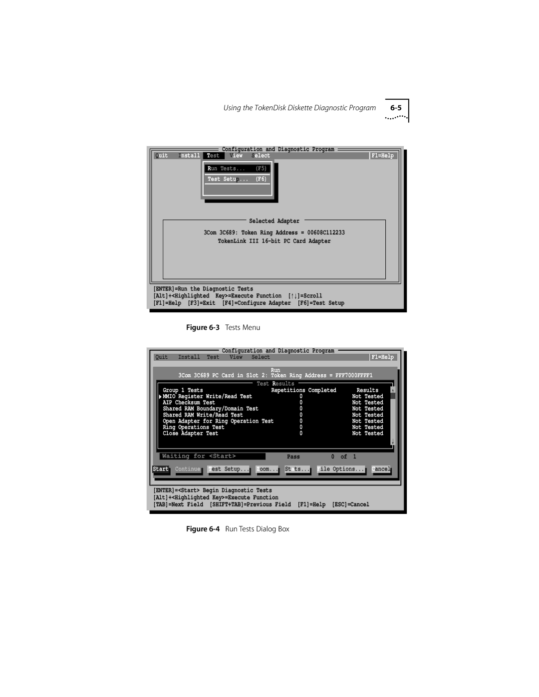 Compaq PC CARD ADAPTER manual Tests Menu 