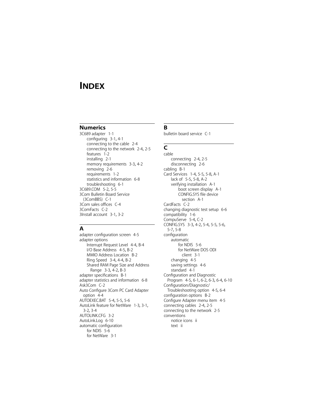 Compaq PC CARD ADAPTER manual Index, Numerics 