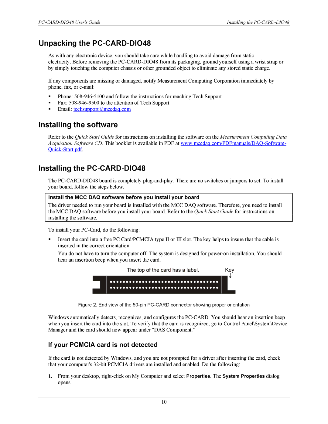 Compaq manual Unpacking the PC-CARD-DIO48, Installing the software Installing the PC-CARD-DIO48 