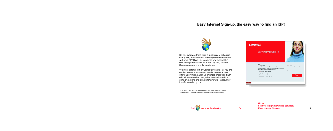 Compaq PC brochure Easy Internet Sign-up, the easy way to find an ISP 