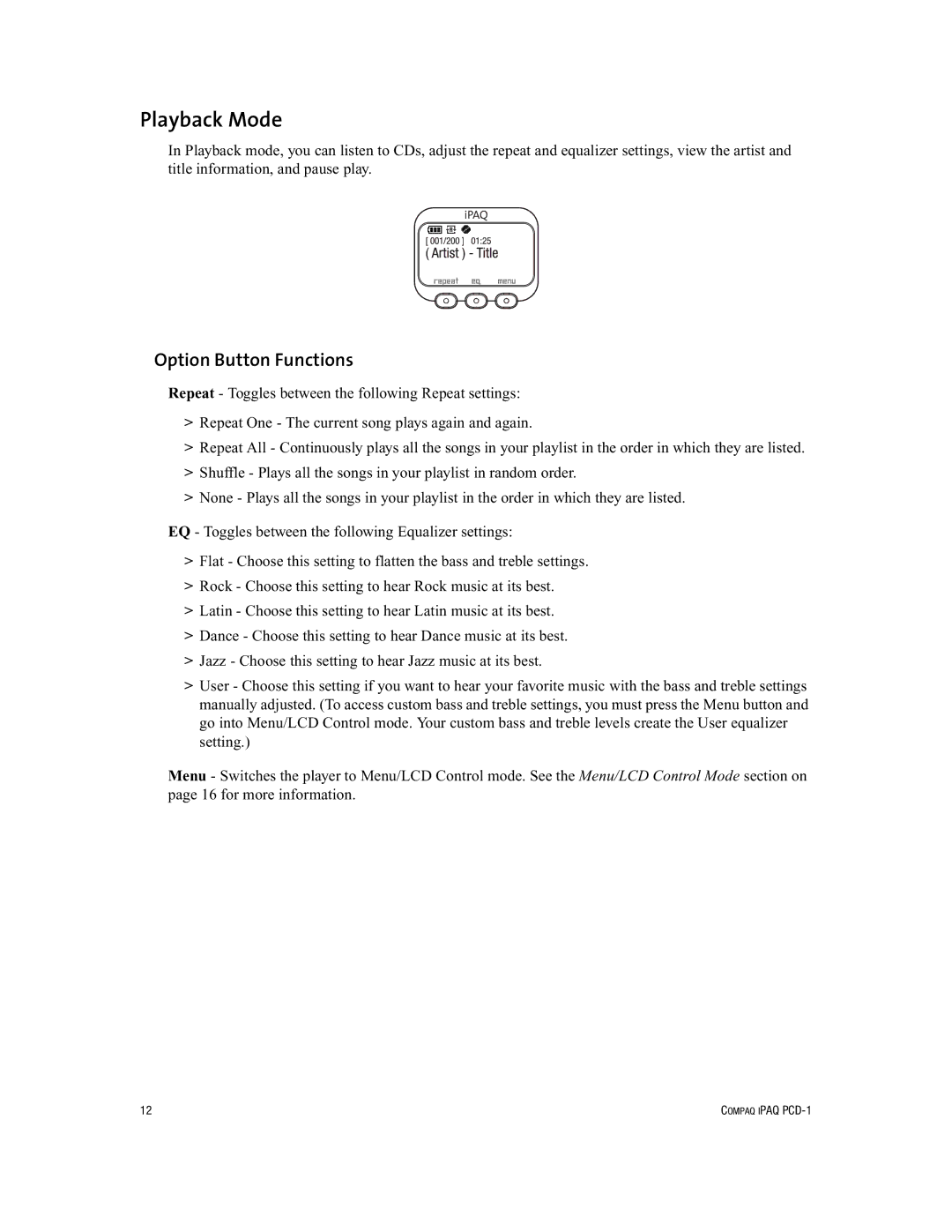 Compaq PCD-1 manual Playback Mode 