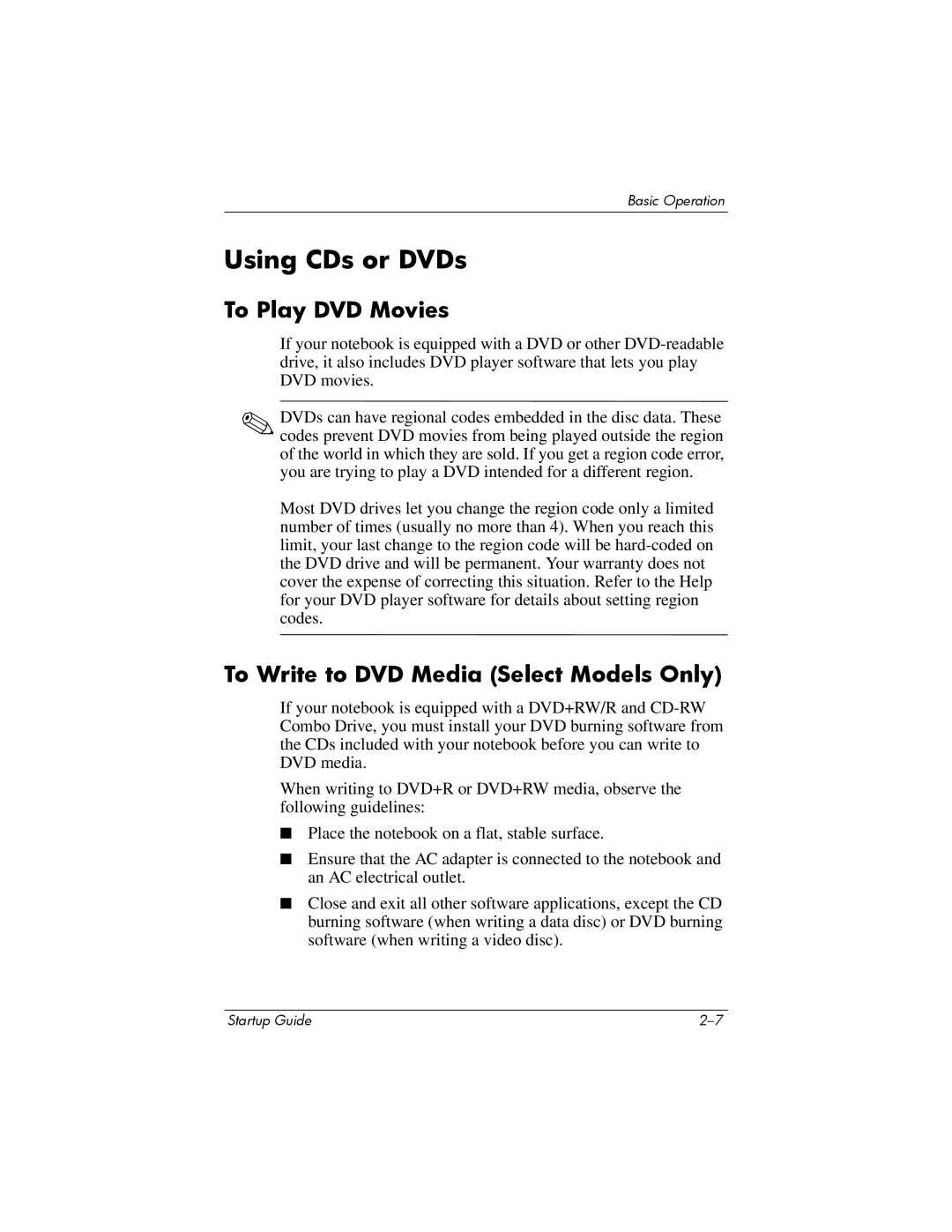 Compaq Personal Computer manual Using CDs or DVDs, To Play DVD Movies, To Write to DVD Media Select Models Only 