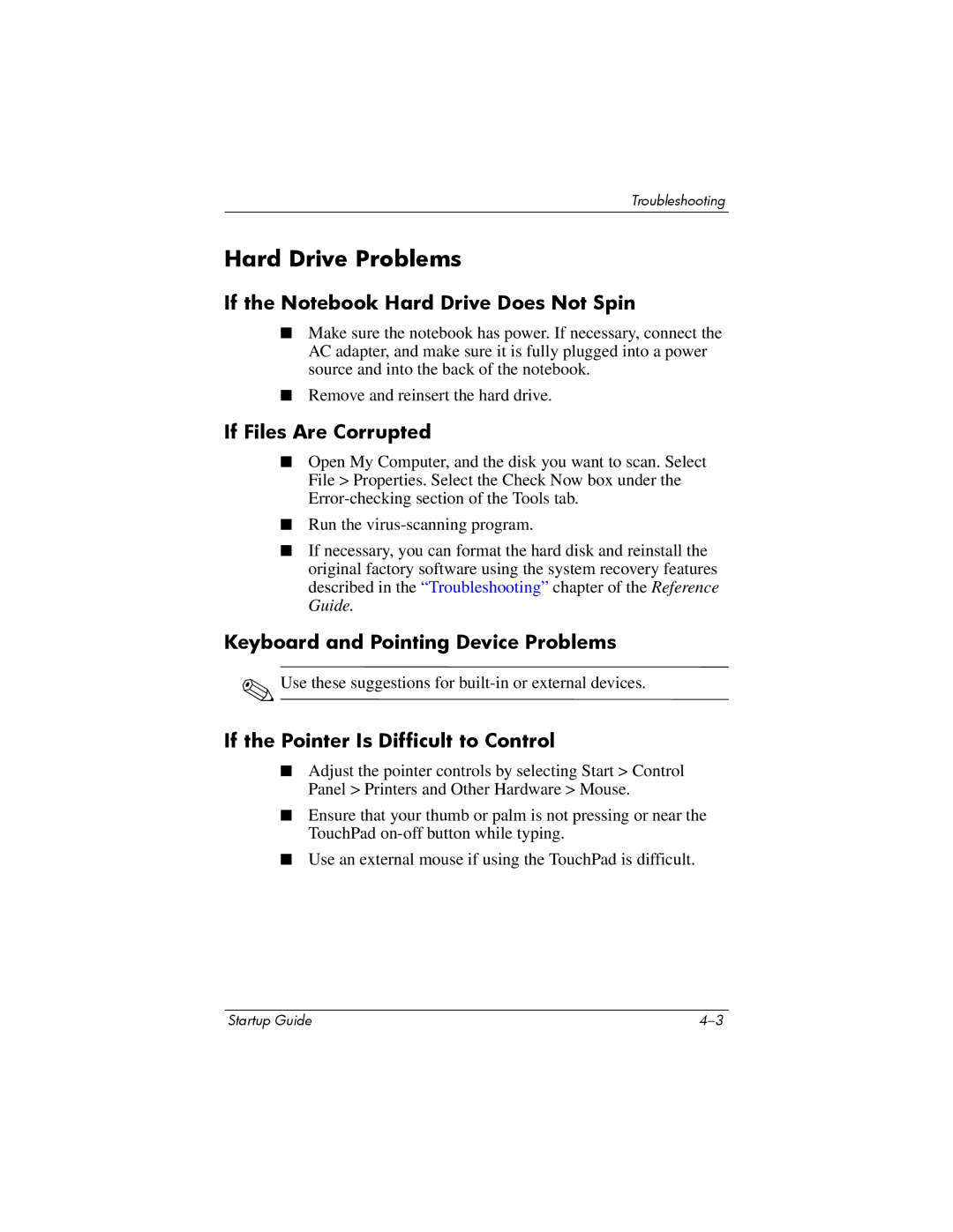 Compaq Personal Computer manual Hard Drive Problems, If the Notebook Hard Drive Does Not Spin, If Files Are Corrupted 