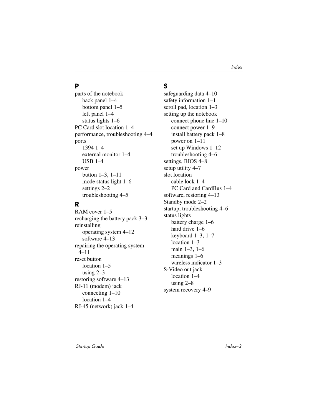 Compaq Personal Computer manual Startup Guide Index-3 