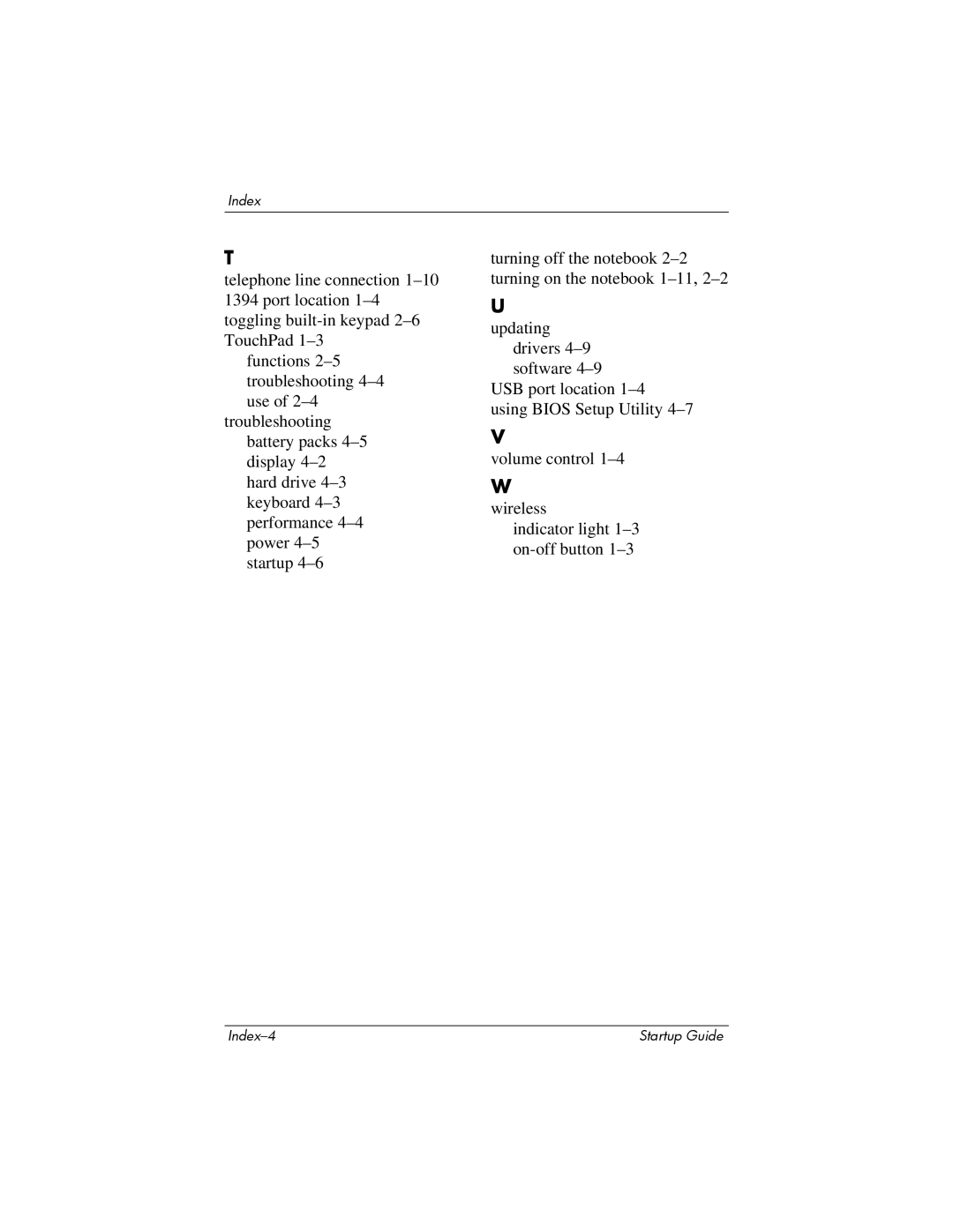 Compaq Personal Computer manual Index-4 Startup Guide 