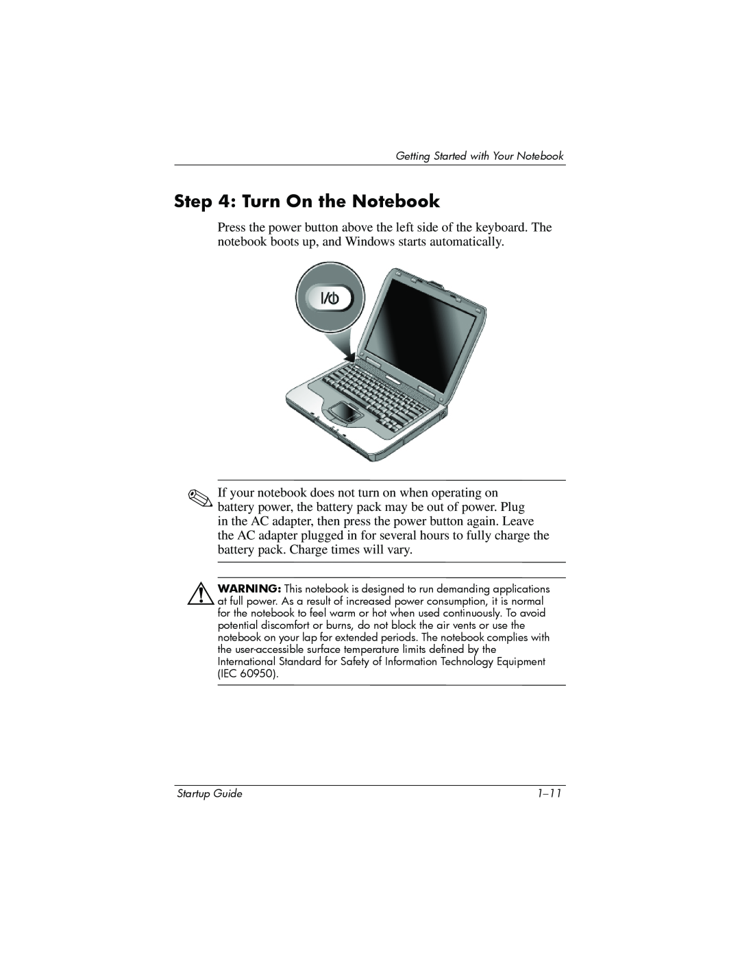 Compaq Personal Computer manual Turn On the Notebook 