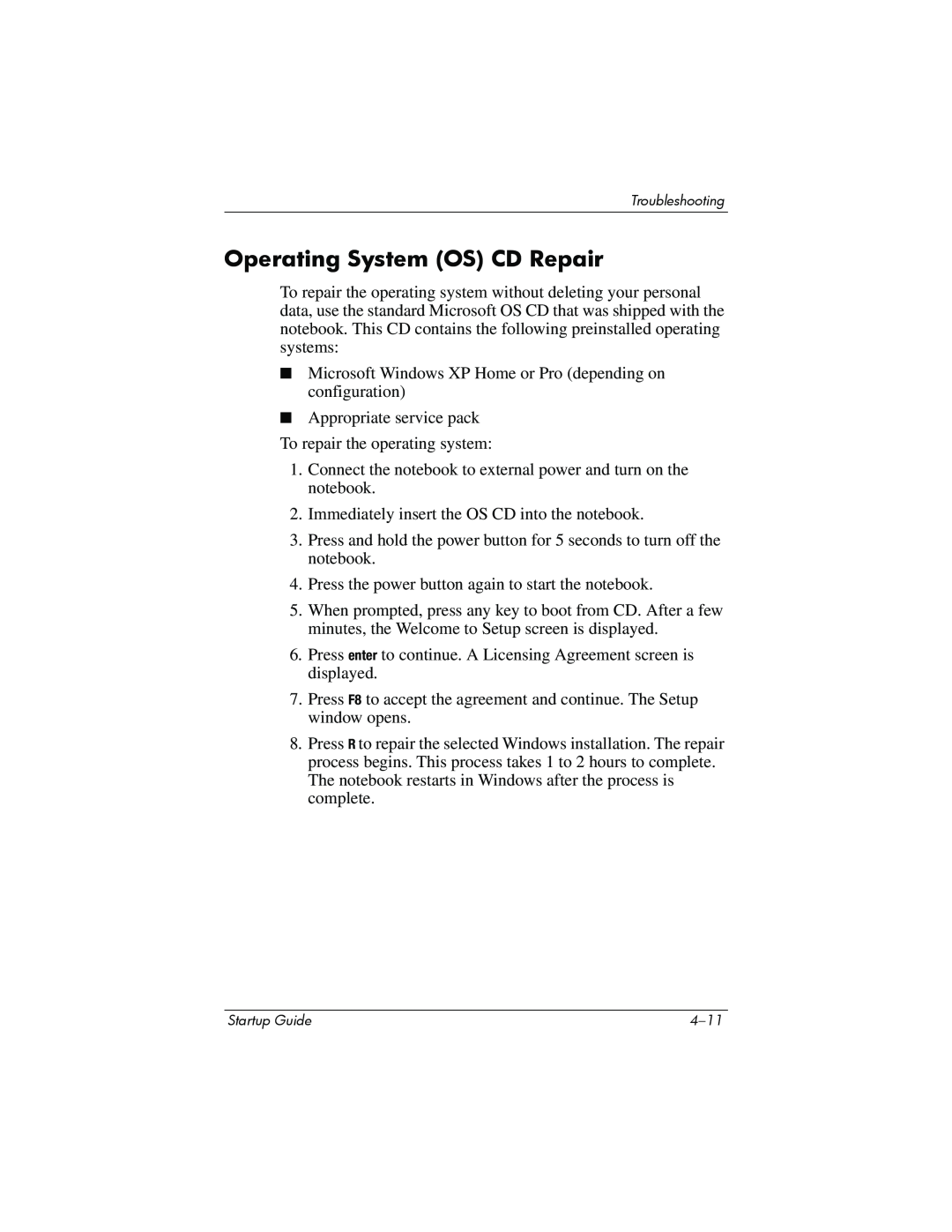 Compaq Personal Computer manual Operating System OS CD Repair 