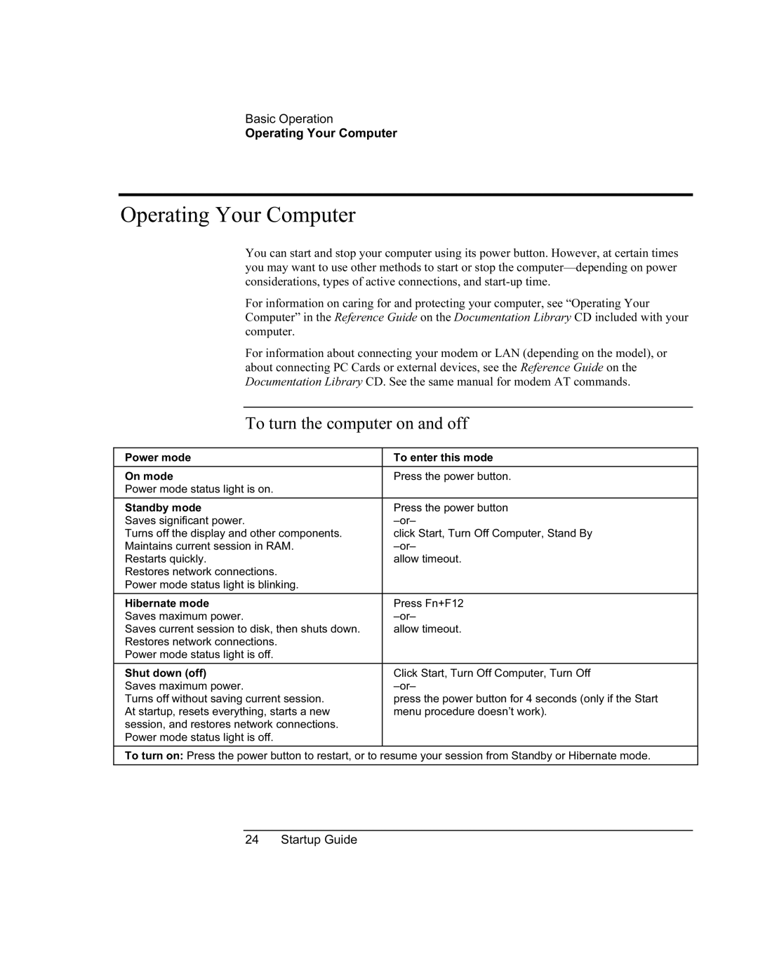 Compaq PKX301T manual Operating Your Computer, To turn the computer on and off 