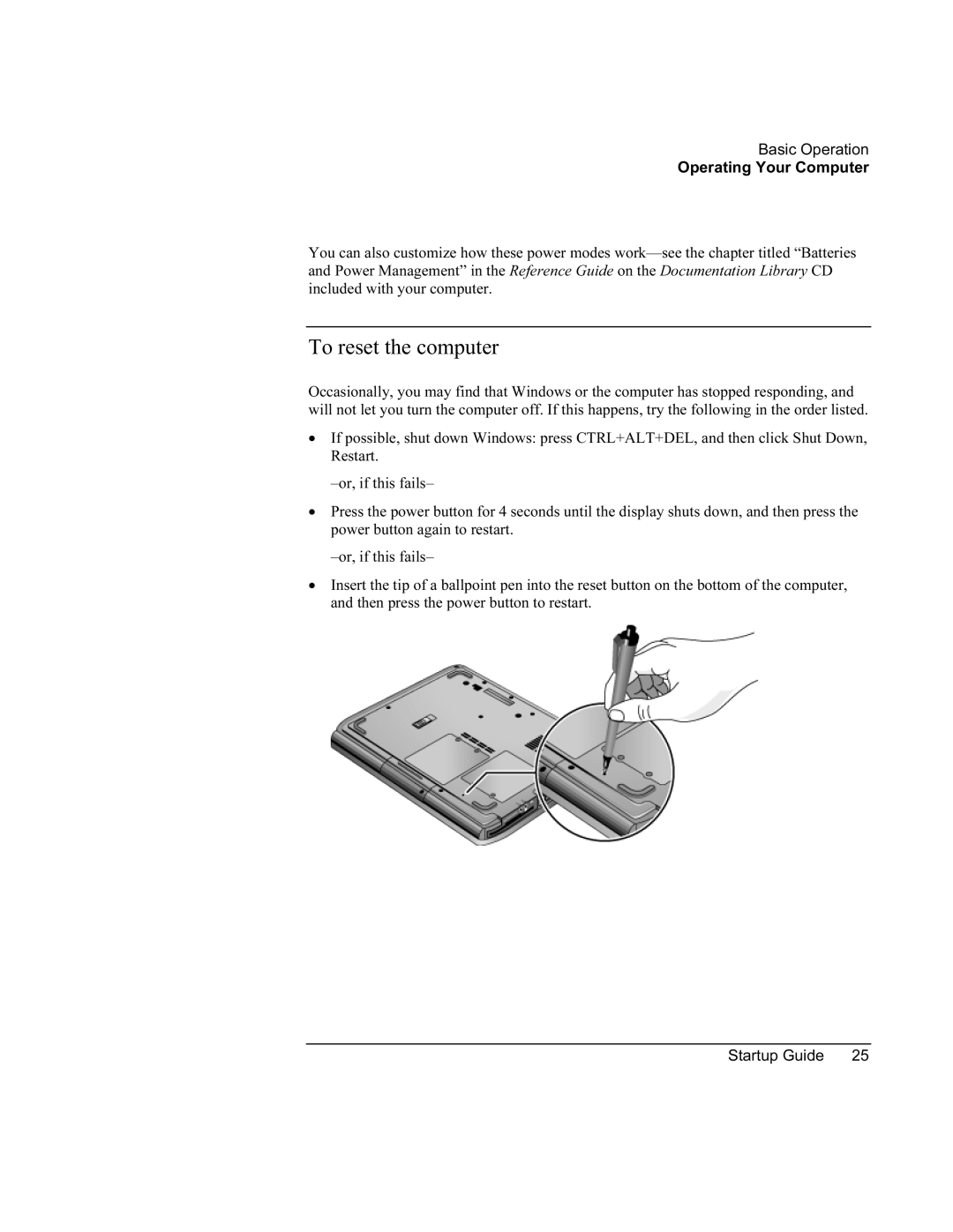 Compaq PKX301T manual To reset the computer 